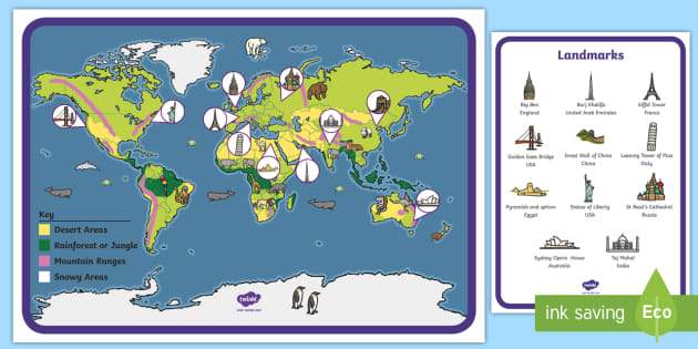 animated world map with landmarks