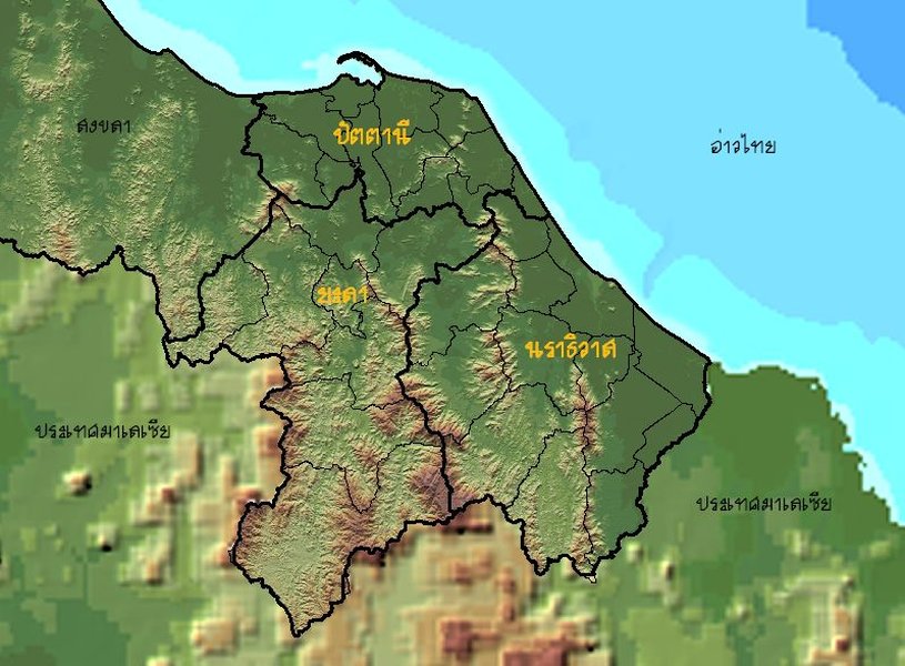 แผนที่สามจังหวัดชายแดนภาคใต้