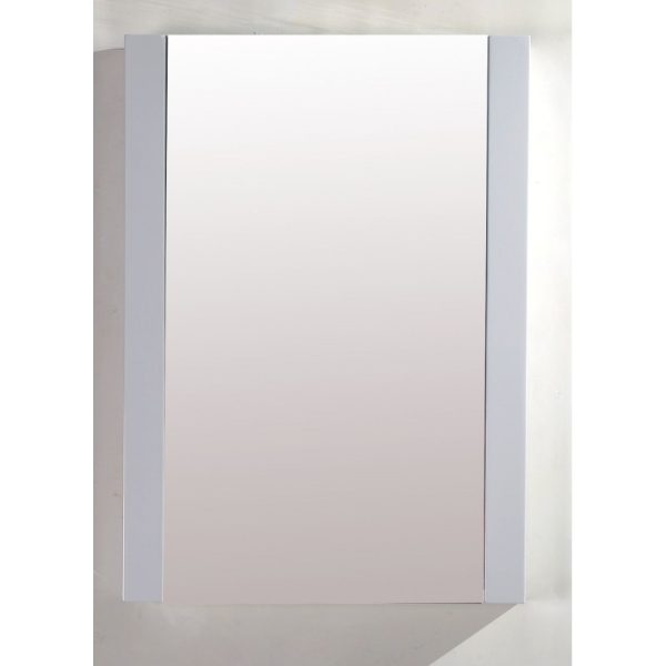 Горен огледален PVC шкаф за баня. Моделът е ВОДО и влагоустойчив. Панти със Soft Close механизъм за плавно затваряне.