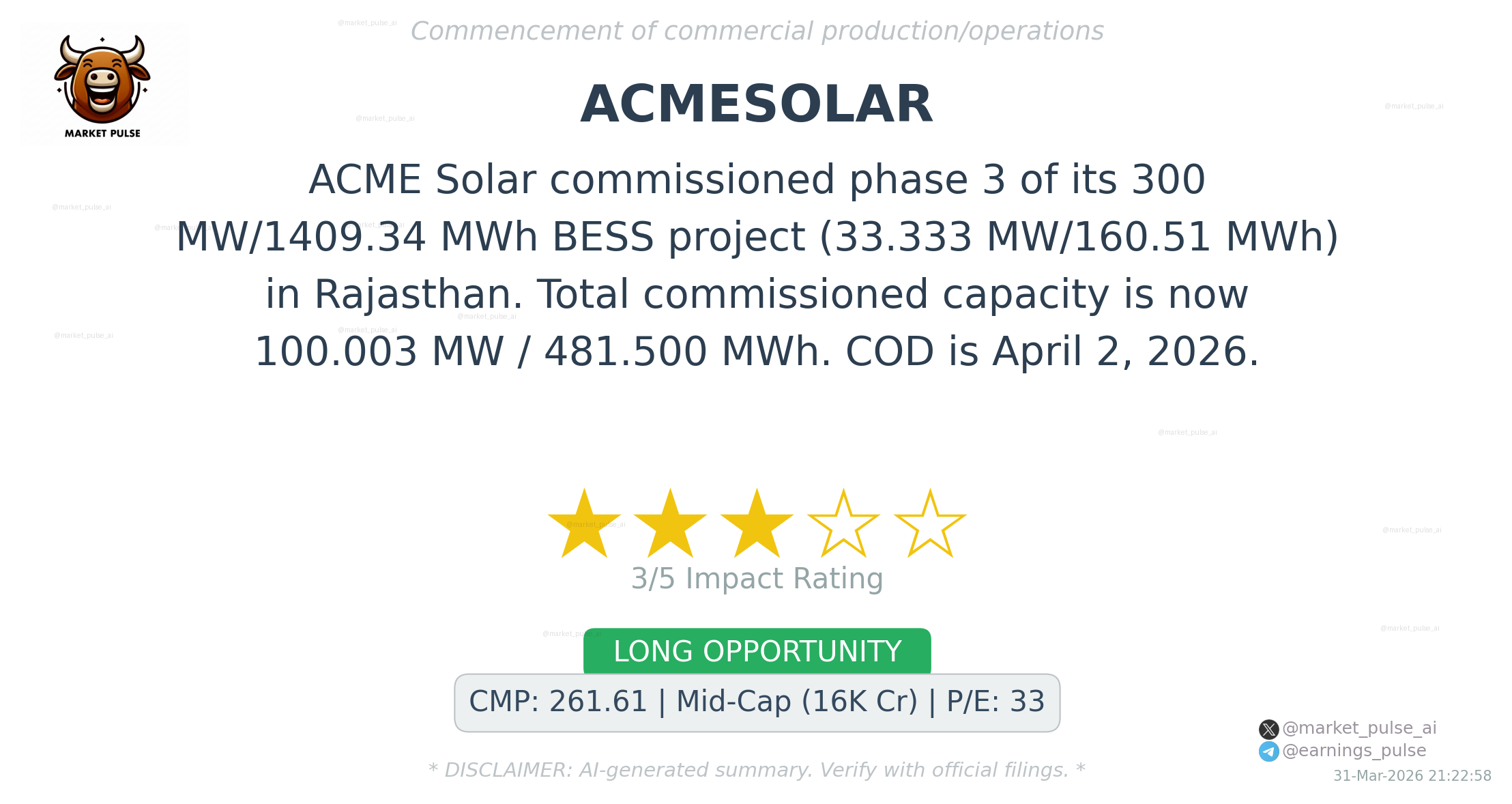 ACME Solar commissions phase 3 of BESS project. | Earnings Pulse ...