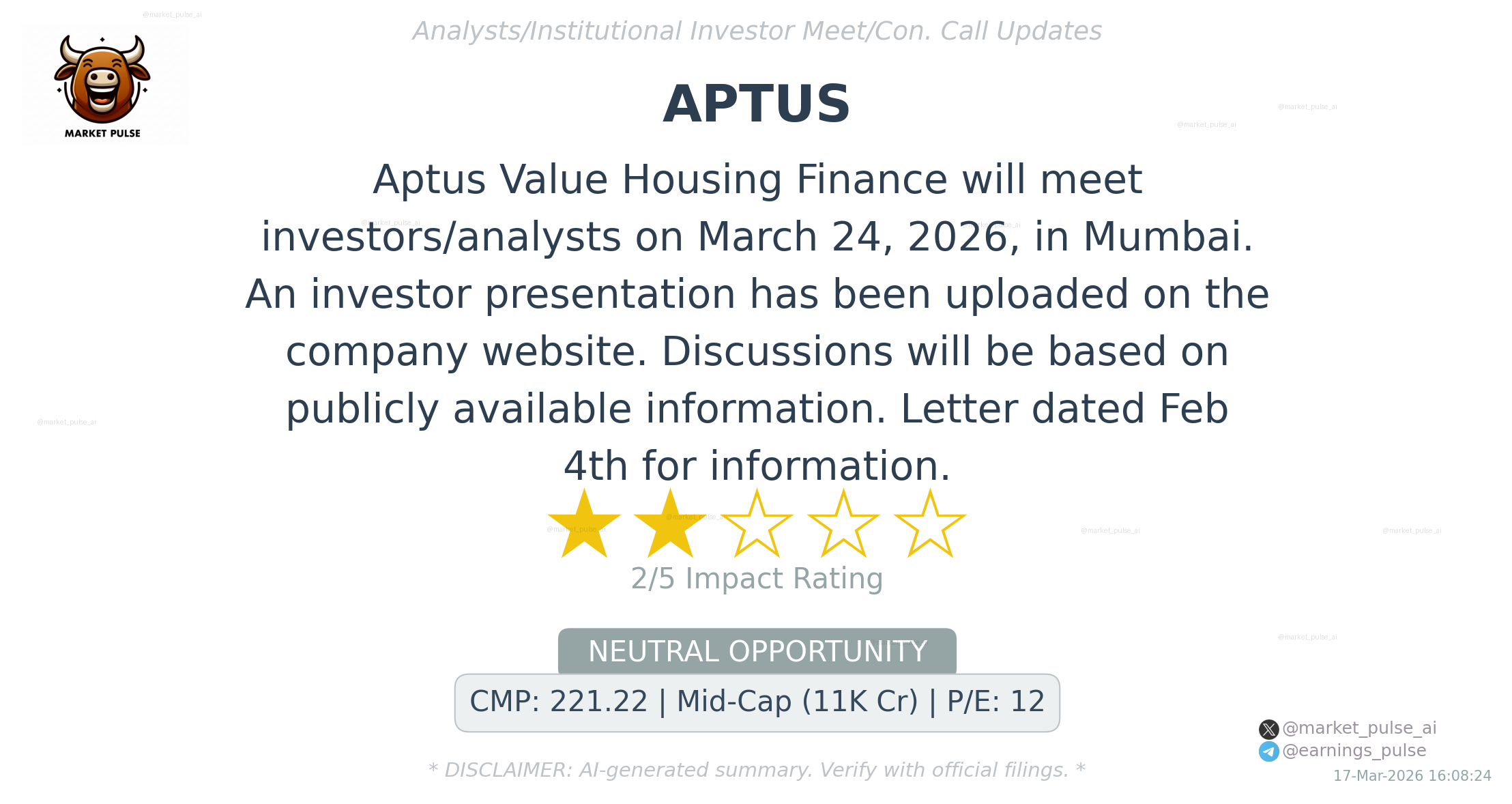 Aptus meeting with investors on March 24, 2026. | Earnings Pulse ...