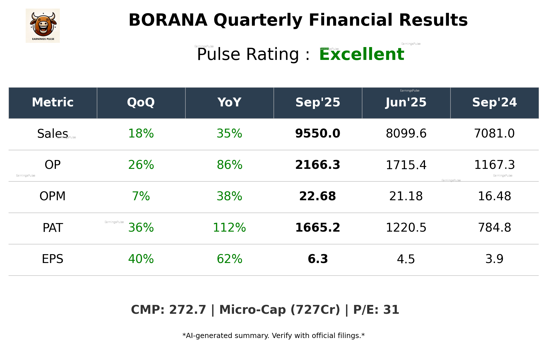 BORANA Q2 2026 earnings summary