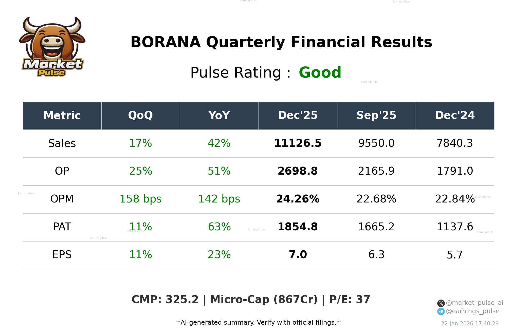 BORANA Q3 2026 earnings summary