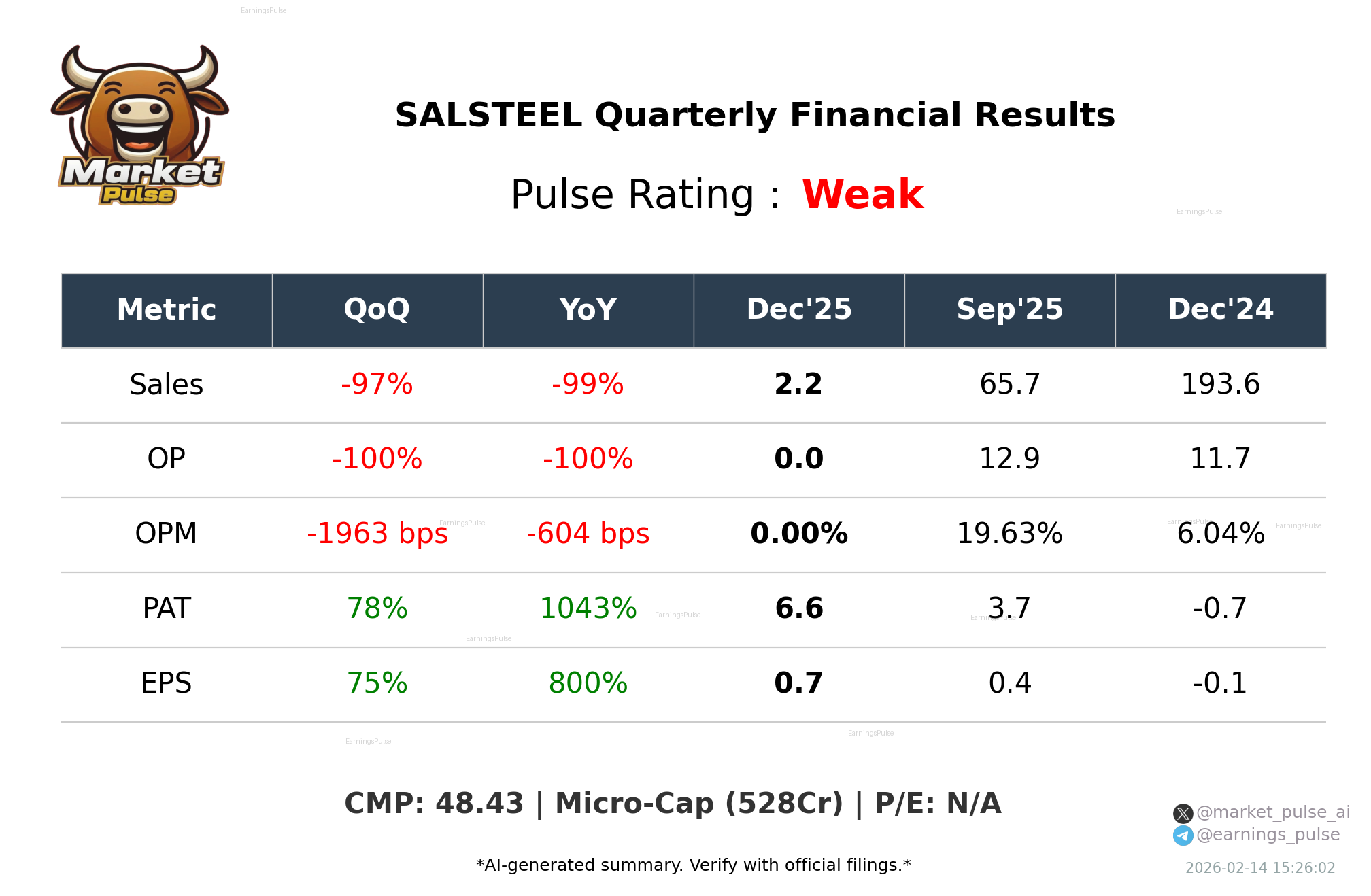 SALSTEEL Q3 2026 earnings summary