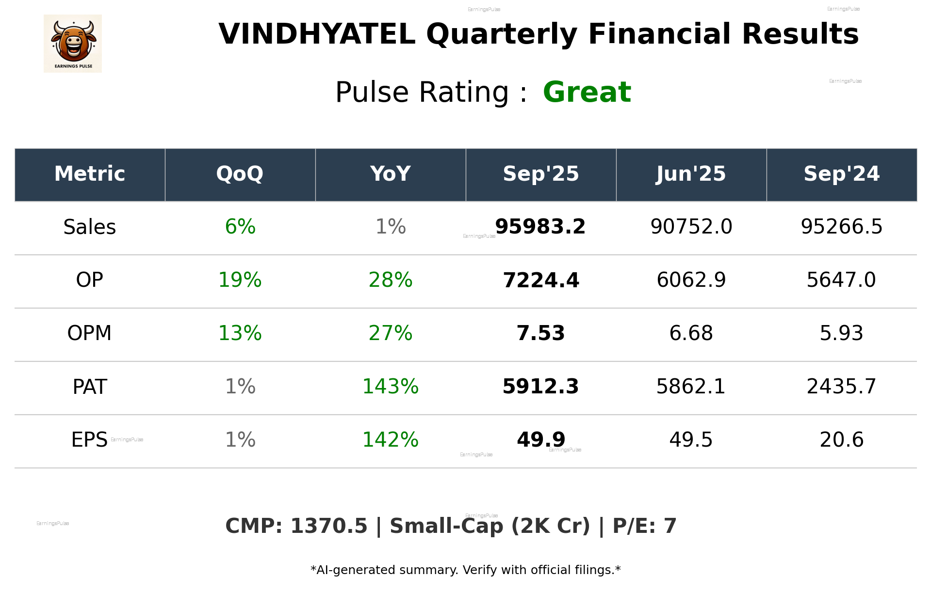 VINDHYATEL Q2 2026 earnings summary
