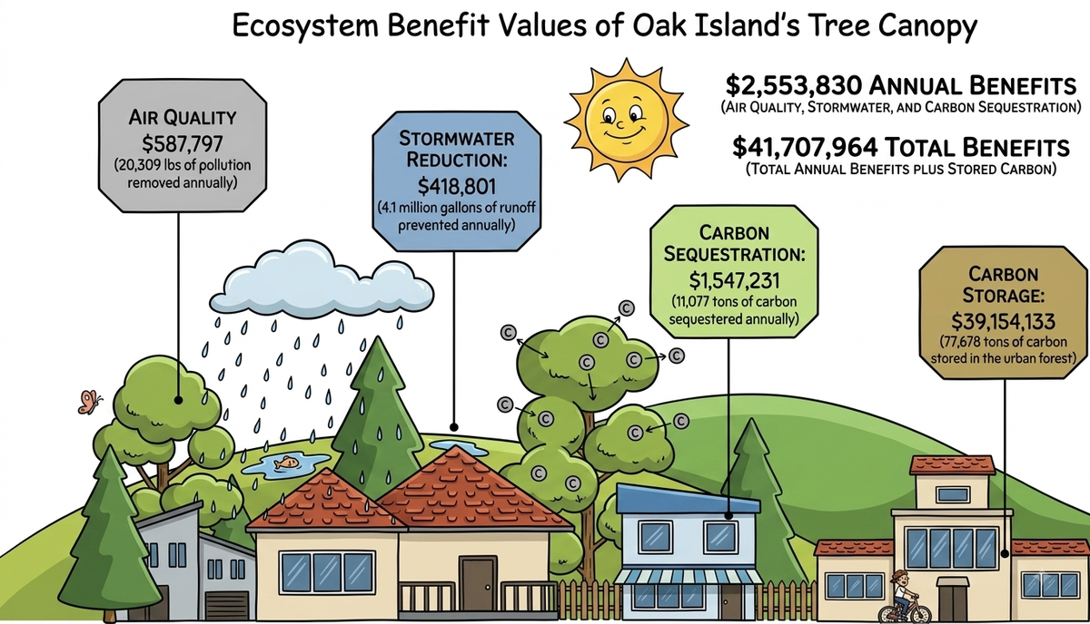 Prices depicting ecosystem benefit values of Oak Island's tree canopy