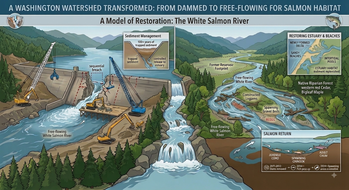 Image depicting benefits of dam removal and salmon habitat restoration