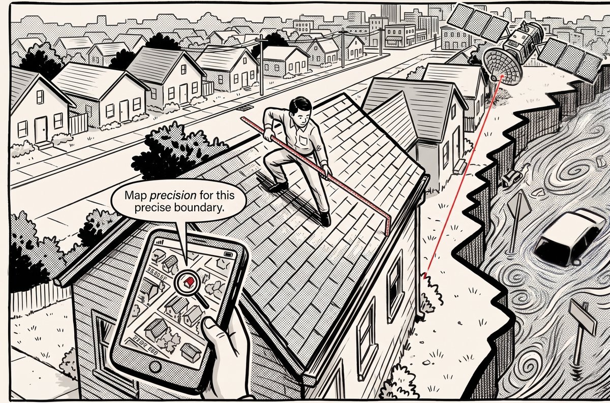 Illustration depicting what precision looks like on the ground for insurance adjusters and telecom communication distributors