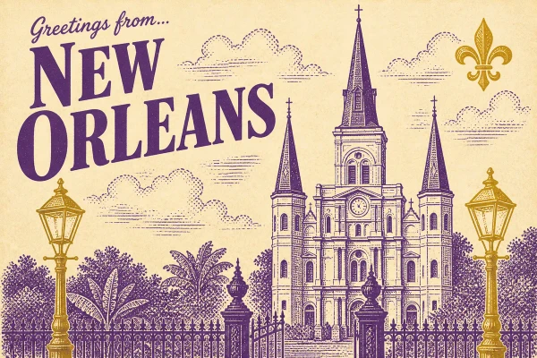 New Orleans, Louisiana postcard design 1 of 6 — landscape