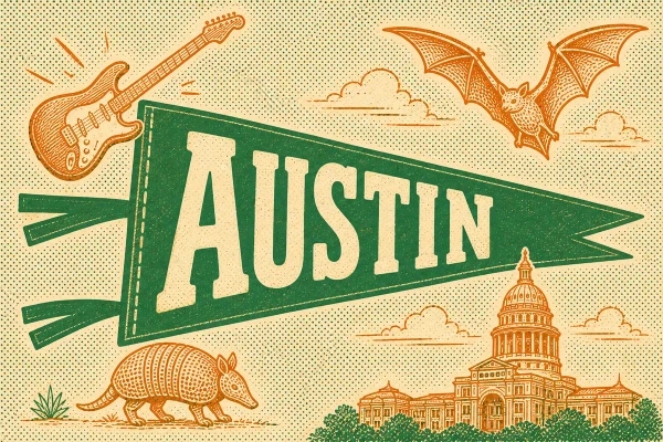 Austin, Texas postcard design 5 of 6 — landscape