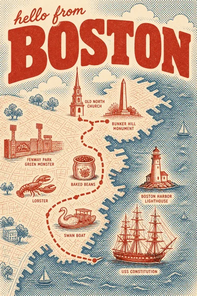 Boston, Massachusetts postcard design 2 of 6 — portrait