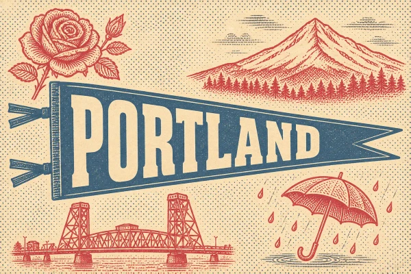Portland, Oregon postcard design 5 of 6 — landscape