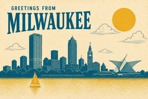 Milwaukee, Wisconsin postcard design 4 of 6 — landscape