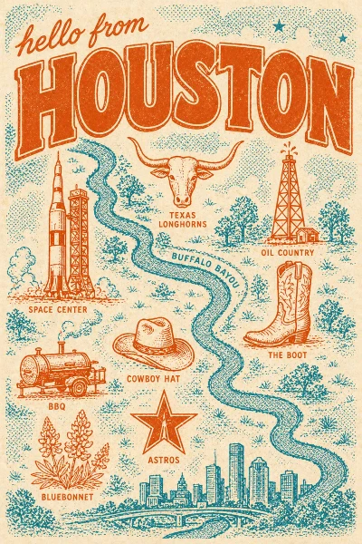 Houston, Texas postcard design 2 of 6 — portrait
