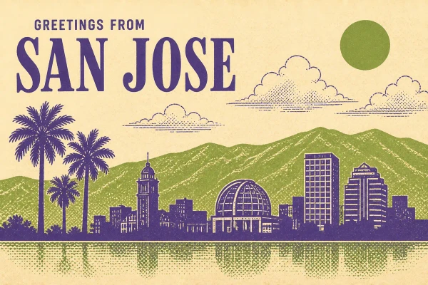 San Jose, California postcard design 4 of 6 — landscape