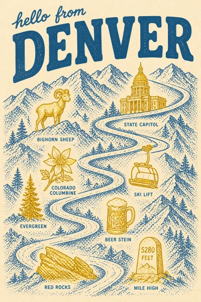 Denver, Colorado postcard design 2 of 6 — portrait