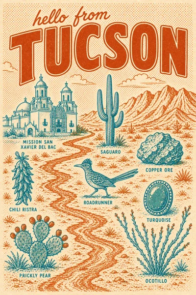 Tucson, Arizona postcard design 2 of 6 — portrait