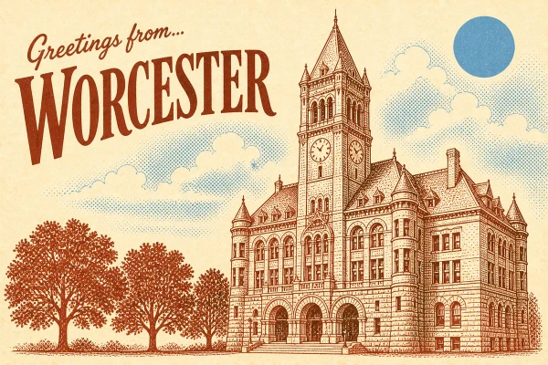 Worcester, Massachusetts postcard design 1 of 6 — landscape