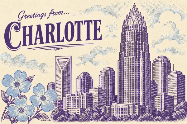 Charlotte, North Carolina postcard design 1 of 6 — landscape
