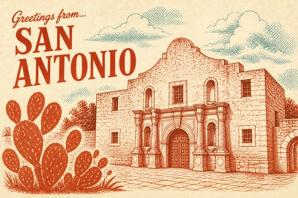 San Antonio, Texas postcard design 1 of 6 — landscape