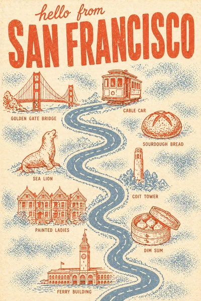 San Francisco, California postcard design 2 of 6 — portrait