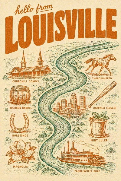 Louisville, Kentucky postcard design 2 of 6 — portrait