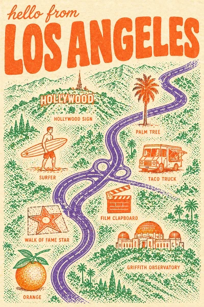 Los Angeles, California postcard design 2 of 6 — portrait