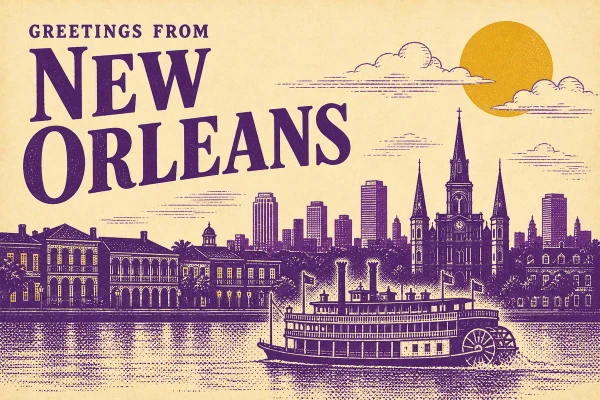 New Orleans, Louisiana postcard design 4 of 6 — landscape