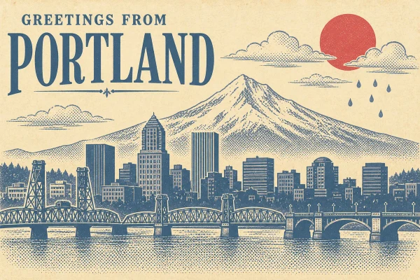 Portland, Oregon postcard design 4 of 6 — landscape