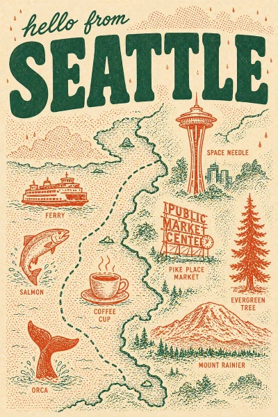 Seattle, Washington postcard design 2 of 5 — portrait