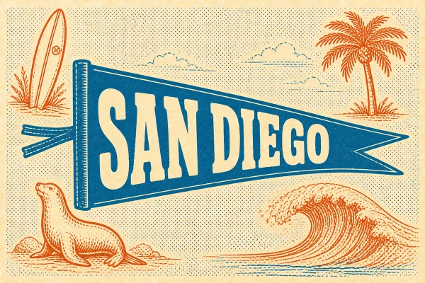 San Diego, California postcard design 5 of 6 — landscape