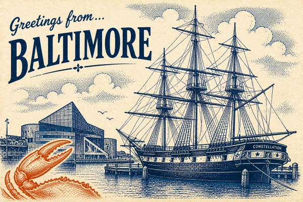 Baltimore, Maryland postcard design 1 of 6 — landscape