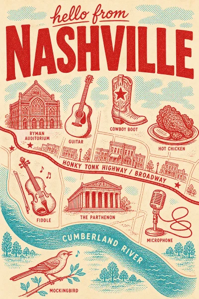 Nashville, Tennessee postcard design 2 of 6 — portrait