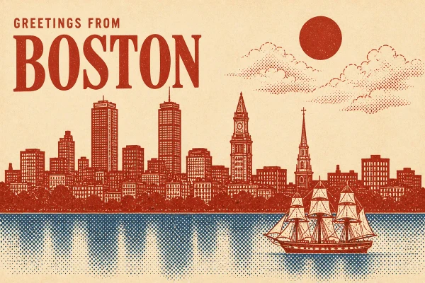 Boston, Massachusetts postcard design 4 of 6 — landscape