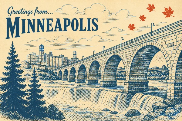 Minneapolis, Minnesota postcard design 1 of 6 — landscape
