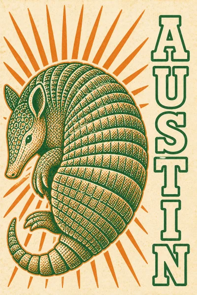 Austin, Texas postcard design 3 of 6 — portrait