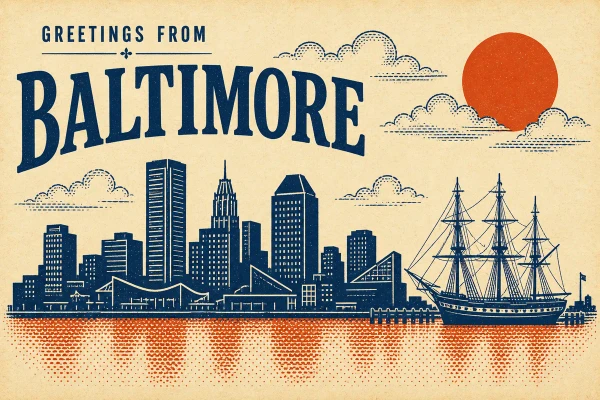 Baltimore, Maryland postcard design 4 of 6 — landscape