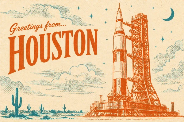 Houston, Texas postcard design 1 of 6 — landscape