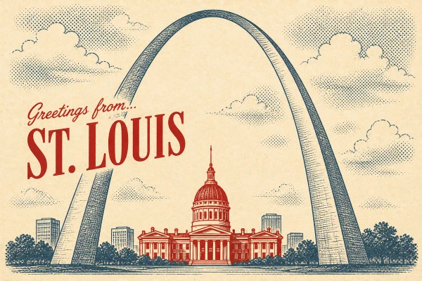 St Louis, Missouri postcard design 1 of 6 — landscape