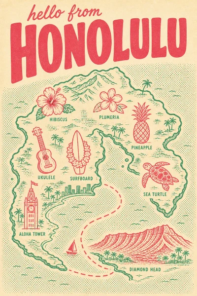 Honolulu, Hawaii postcard design 2 of 6 — portrait