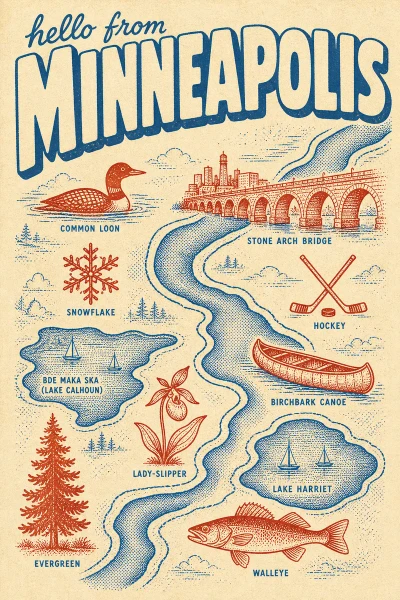 Minneapolis, Minnesota postcard design 2 of 6 — portrait