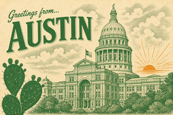 Austin, Texas postcard design 1 of 6 — landscape