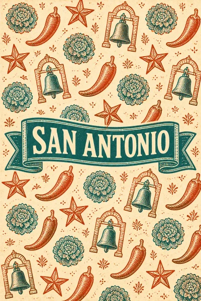 San Antonio, Texas postcard design 6 of 6 — portrait