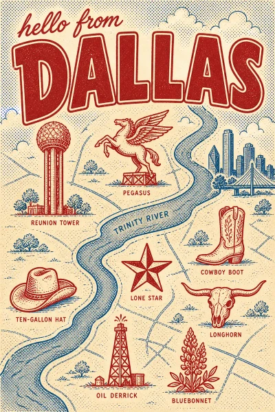 Dallas, Texas postcard design 2 of 6 — portrait