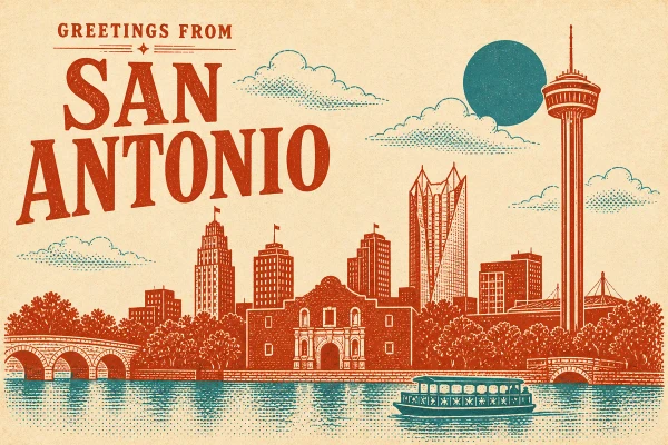 San Antonio, Texas postcard design 4 of 6 — landscape