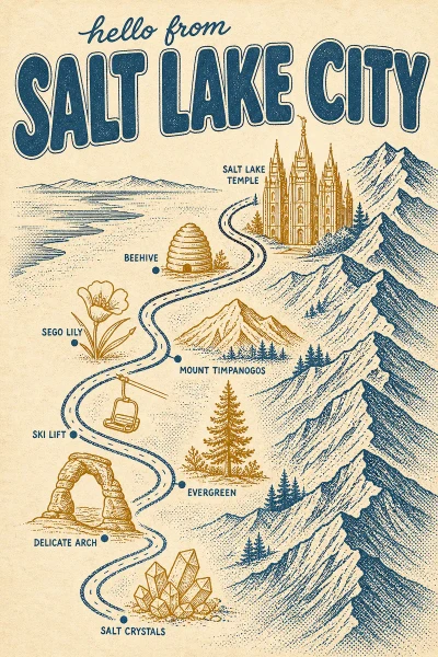 Salt Lake City, Utah postcard design 2 of 6 — portrait