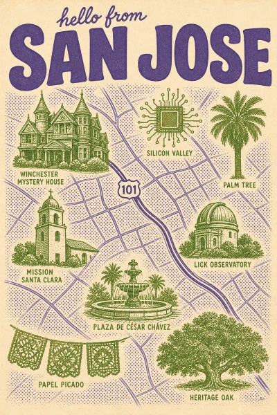 San Jose, California postcard design 2 of 6 — portrait