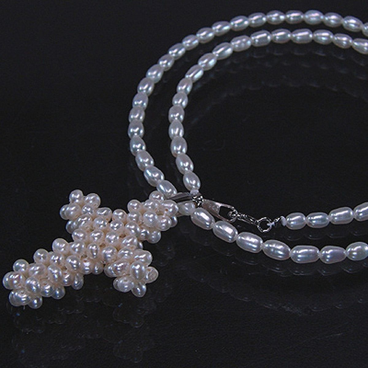 淡水真珠 パール オリジナルデザインネックレス 約35.0×24.0mm 厚さ約7.6mm シルバー SVの写真