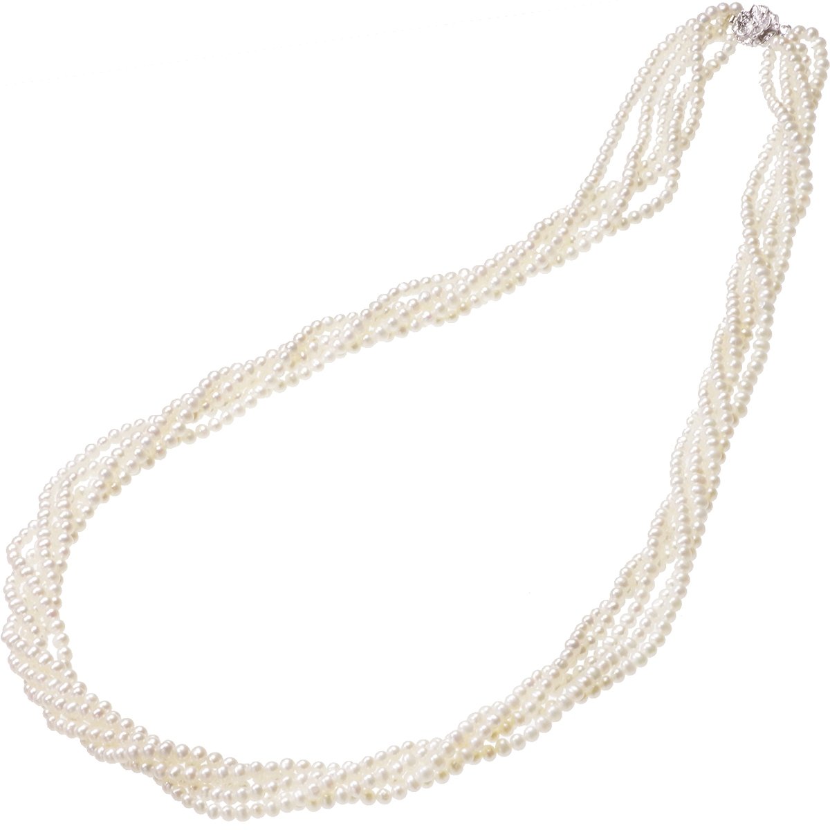 高級 淡水真珠 ベビー 5連セミロングネックレス 約3.5-4.5mm SV 結婚式 冠婚葬祭 葬儀 成人式 卒業 入園 入学式 カジュアル 普段使いの写真