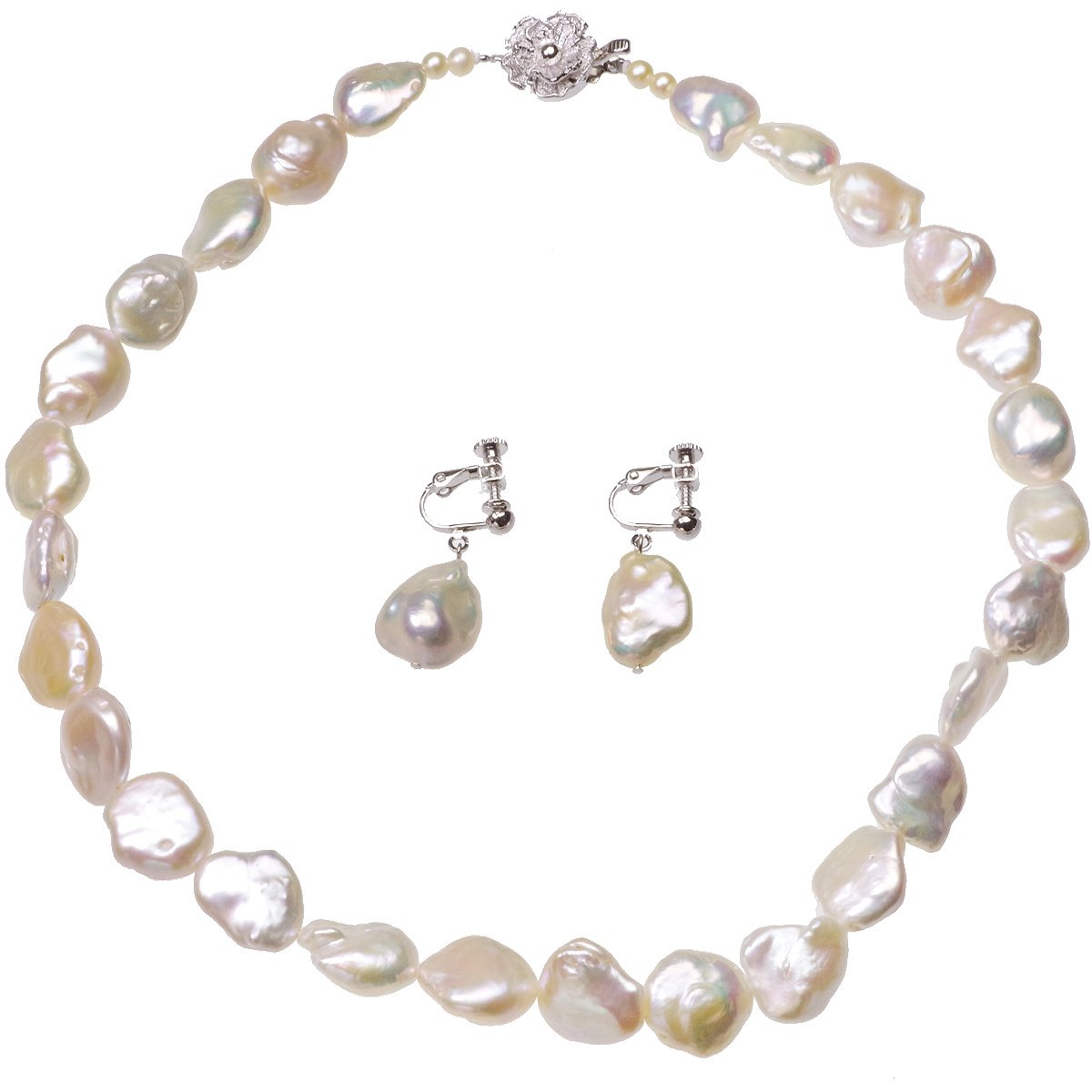 高級 淡水真珠 バロック パールネックレスセット 約11.5-14.5mm SV ナチュラルカラー 結婚式 冠婚葬祭 葬儀 プレゼント カジュアル 普段使い 大粒 大ぶりの写真